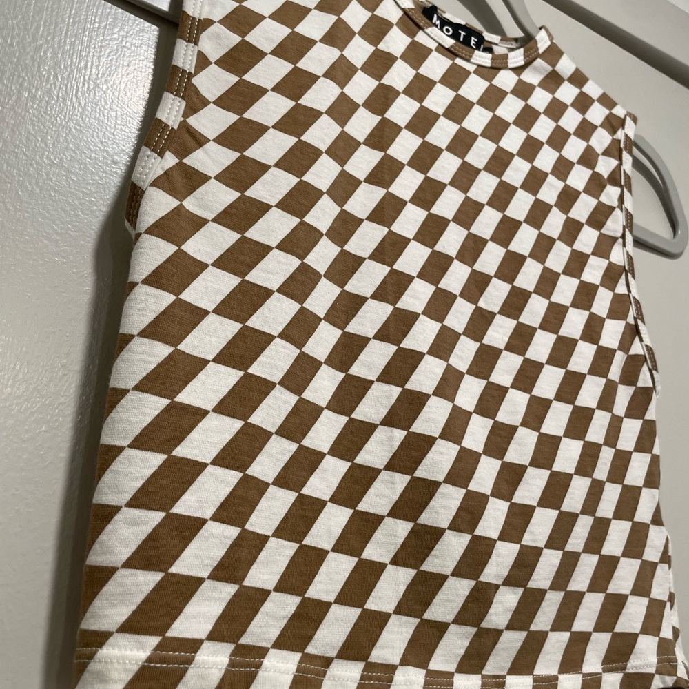 MOTEL Rocks Gimon Brown & White Checkered Crop Tank Top - S - Picture 4 of 11
